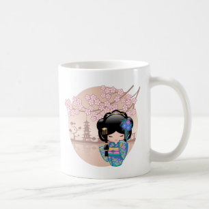 Keiko Kokeshi Doll - Blue Kimono Geisha Girl Coffe Kaffeetasse