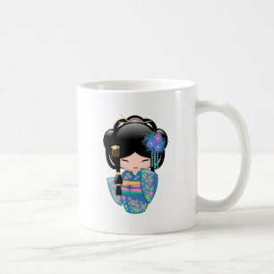 Keiko Kokeshi Doll - Blue Kimono Geisha Girl Coffe Kaffeetasse