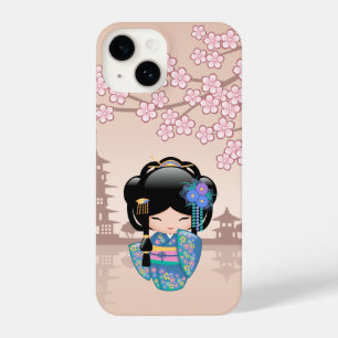 Keiko Kokeshi Doll - Blue Kimono Geisha Girl iPhone 14 Hülle
