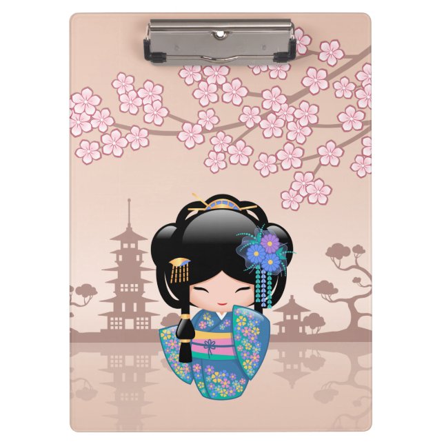 Keiko Kokeshi Doll - Blue Kimono Geisha Girl Klemmbrett (Vorderseite)