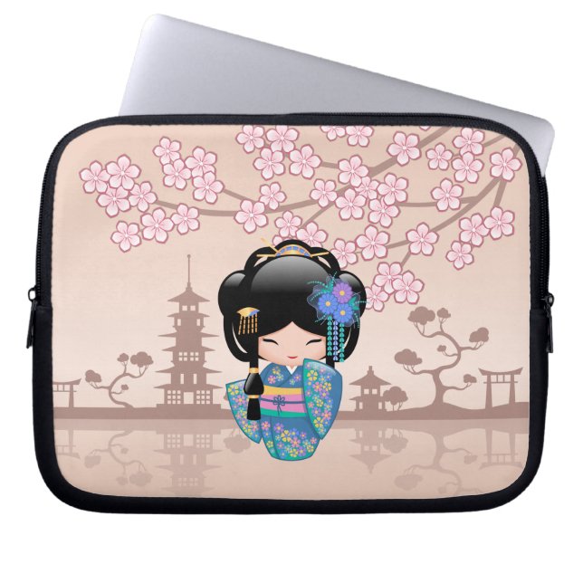 Keiko Kokeshi Doll - Blue Kimono Geisha Girl Laptopschutzhülle (Vorderseite)
