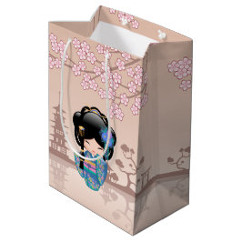 Keiko Kokeshi Doll - Blue Kimono Geisha Girl Mittlere Geschenktüte