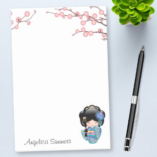 Keiko Kokeshi Doll - Blue Kimono Geisha Girl Post-it Klebezettel