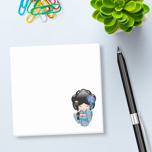 Keiko Kokeshi Doll - Blue Kimono Geisha Girl Post-it Klebezettel (Von Creator hochgeladen)