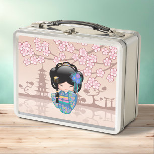 Keiko Kokeshi-Puppe - Geisha-Mädchen im blauen Kim Metall Brotdose
