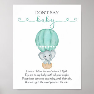 Kein Baby Green Elephant Baby Shower Game Poster