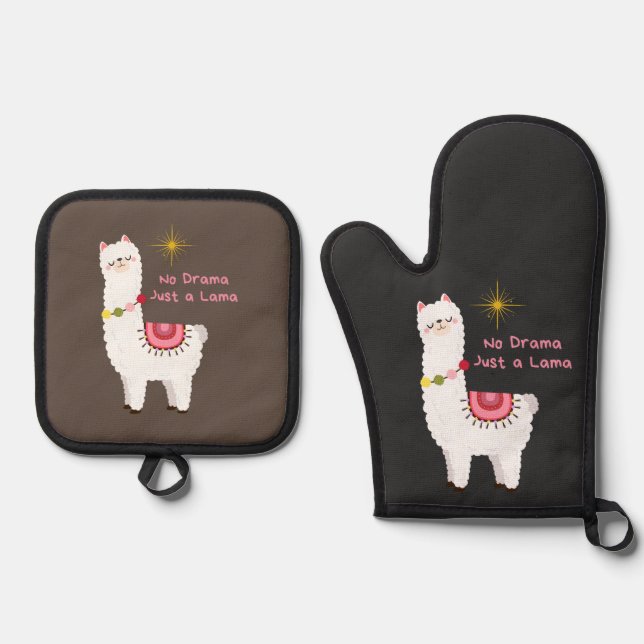 kein Drama, nur ein Lama Ofenhandschuh & Topflappen-Set (Vorderseite)