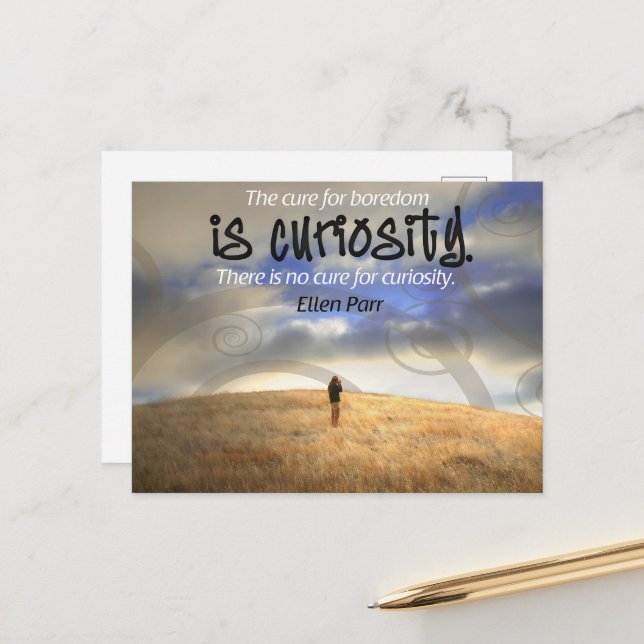 "Kein Heilmittel für Neugier" Inspiration Postca Postkarte (Vorderseite/Rückseite Beispiel)