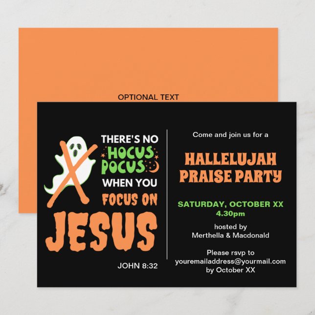 KEIN HOCUS POCUS Christliches Halloween Einladung (Vorne/Hinten)