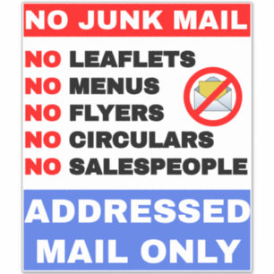 Kein Junk Mail-Zeichen (nur an adressierte Mail) Aufkleber