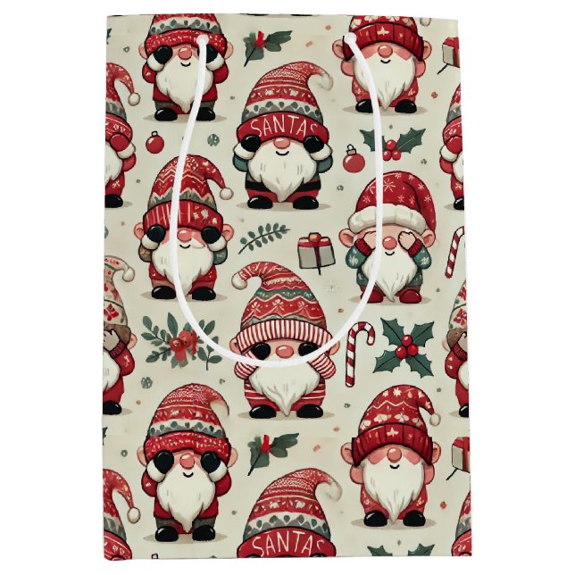 Kein Peeking Illustrierter Gnome Weihnachtsfeierta Mittlere Geschenktüte (Vorderseite)