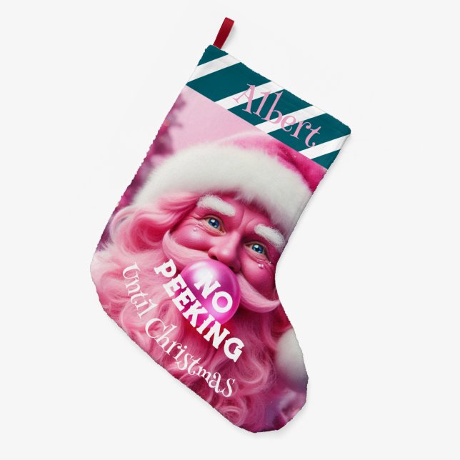 Kein Peeking Pink Blase Gum Santa | Individuelle N Großer Weihnachtsstrumpf (Vorderansicht (hängend))