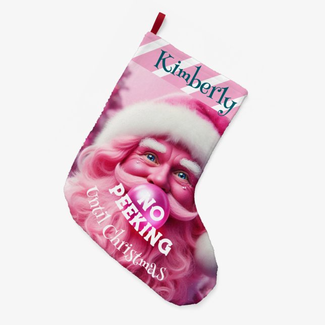 Kein Peeking Pink Blase Gum Santa | Individuelle N Großer Weihnachtsstrumpf (Vorderansicht (hängend))