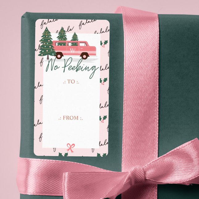 Kein Pinkeln Vintager Van zu und von Weihnachten (No Peeking Pink Vintage Van To & From Christmas Label)