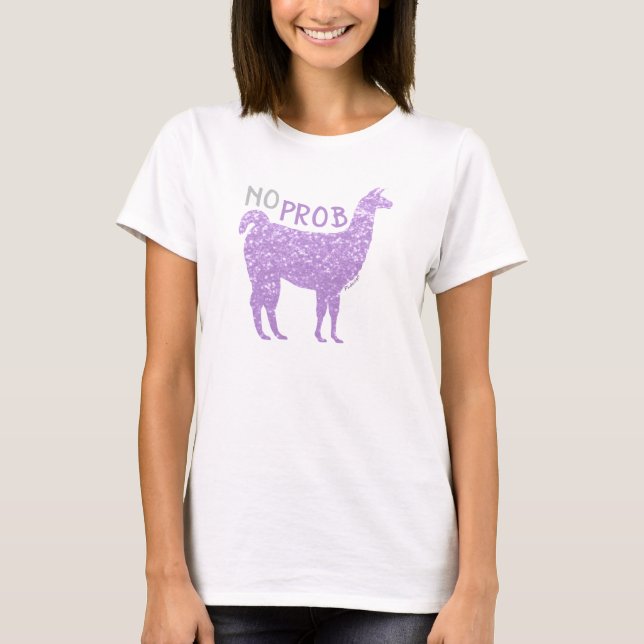 Kein Prob Llama Light Lila Glitzern T-Shirt (Vorderseite)