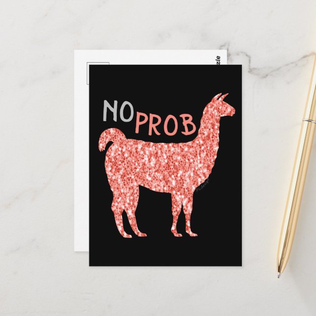 Kein Prob Llama Rosa Korallen Glitzer Glitzern Postkarte (Vorderseite/Rückseite Beispiel)
