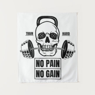 Kein Schmerz kein Schmerz Barbell und Schädel Wandteppich