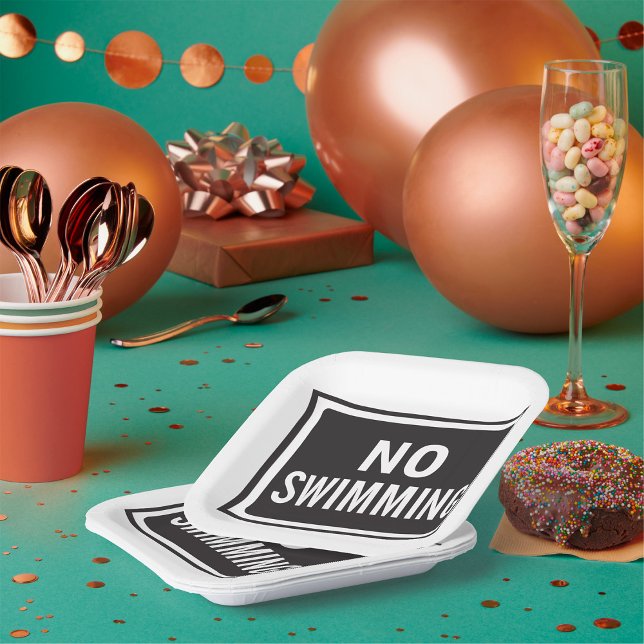 Kein Schwimmen, kühne Schwarz-Weiß-Warnung Pappteller (Von Creator hochgeladen)