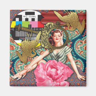 Kein Signal - Freche digitale Lady-Collage Magnet