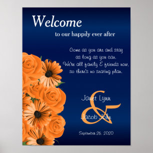Kein Sitzplan - Schöne Orange Rose und Blau Poster