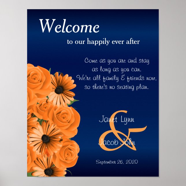 Kein Sitzplan - Schöne Orange Rose und Blau Poster (Vorne)