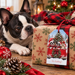 Kein Spionieren! Boston Terrier & Katze Rustikales Geschenkanhänger