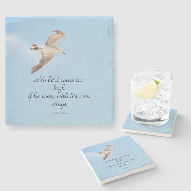 Kein Vogel stöhnt zu hoch im Seagull im Flug Blue Steinuntersetzer (Von Creator hochgeladen)