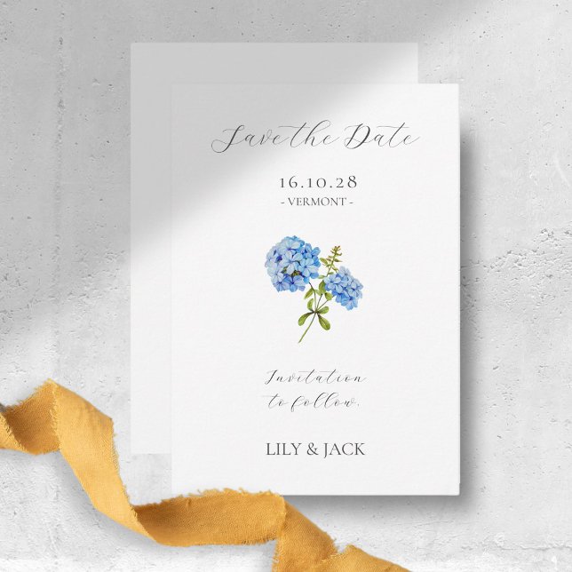 Keine Foto Blue Hydrangea Save the Date Karte (Von Creator hochgeladen)