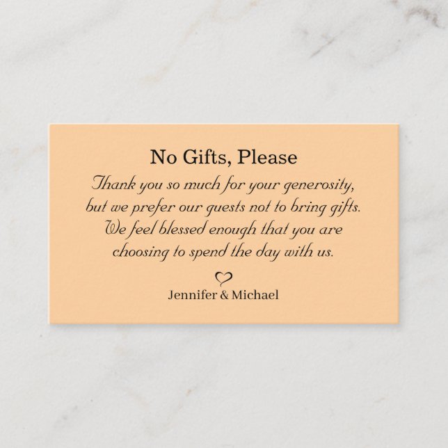 keine Geschenke, bitte beachten Sie auf Hochzeitsg Begleitkarte (Vorderseite)