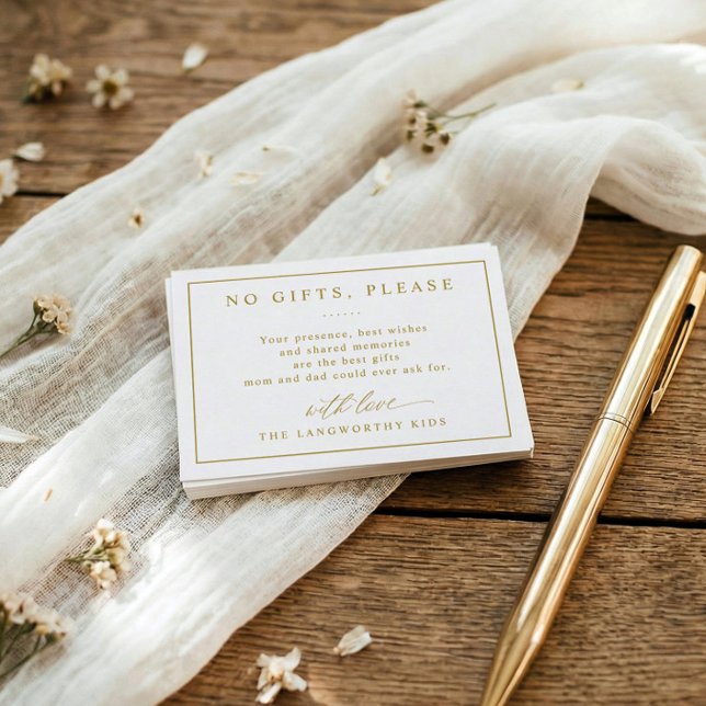 Keine Geschenke bitte Elegante goldene Hochzeitfei Begleitkarte (Elegant gold no gifts please enclosure card for wedding anniversary invitations)