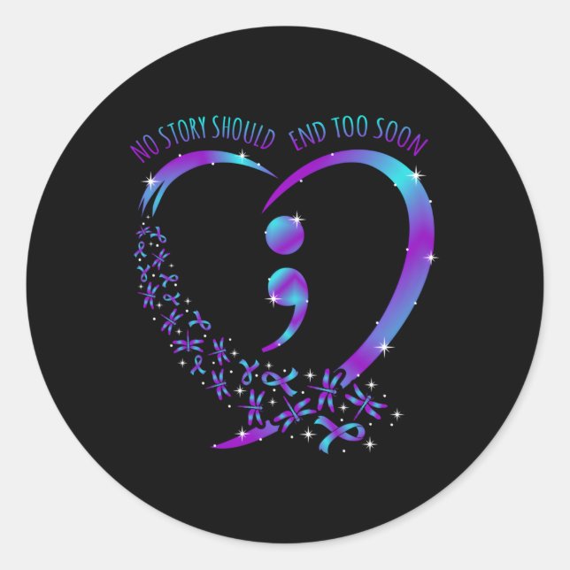 Keine Geschichte sollte glückliche Selbstmordbewus Runder Aufkleber (Vorderseite)