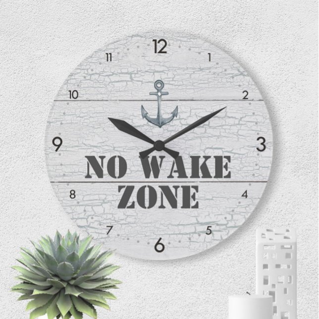 Keine Geweckt Zone Kratzerholz + Anker Nautik Große Wanduhr (No Wake Zone ⏰ Crackled Wood Nautical Large Clock
)