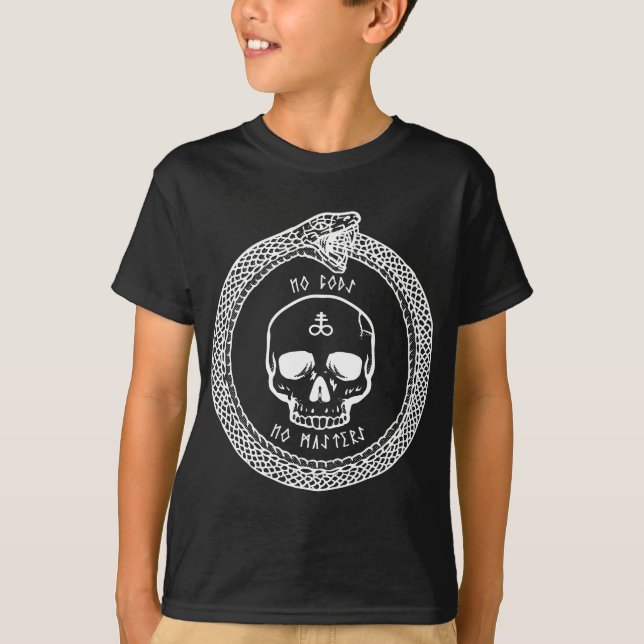 Keine Götter kein Master Satanic Cross Skull Ourob T-Shirt (Vorderseite)