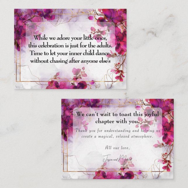 Keine KIDS Fuchsia Verzauberung: Wasserfarbenhochz Begleitkarte (Vorne/Hinten)