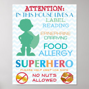 Keine Nuts erlaubt Superhero Boy Sign für Zuhause Poster