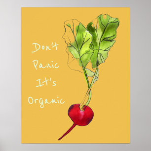Keine Panik, es ist ein Bio Slogan Radish-Gemüse Poster