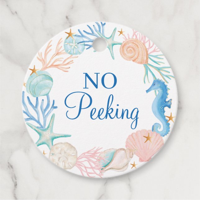 Keine Peeking Ocean Watercolor Seashell Kranz Geschenkanhänger (Vorderseite)