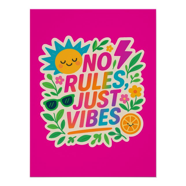 Keine Regeln nur für Vibes - Neon Gradient Kawaii- Poster (Vorderseite)