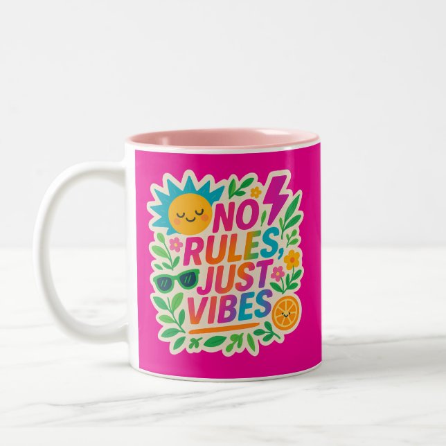 Keine Regeln nur für Vibes - Neon Gradient Kawaii- Zweifarbige Tasse (Links)