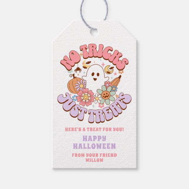 Keine Tricks nur Leckereien Halloween Retro Groovy Geschenkanhänger (Vorderseite)