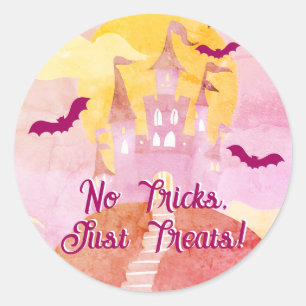 Keine Tricks nur Leckereien Spooky Castle Hallowee Runder Aufkleber