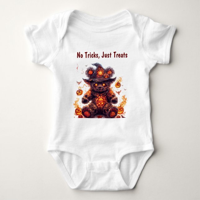 Keine Tricks, nur Leckereien. Teddy-Bär. Halloween Baby Strampler (Vorderseite)