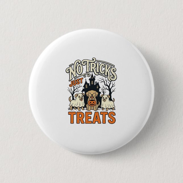 Keine Tricks, nur Süßigkeiten Halloween-Hund-Geist Button (Vorderseite)
