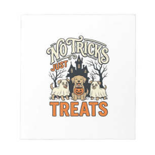 Keine Tricks, nur Süßigkeiten Halloween-Hund-Geist Notizblock