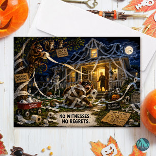 Keine Zeugen, keine Reue Lustiger Affe Halloween Feiertagskarte