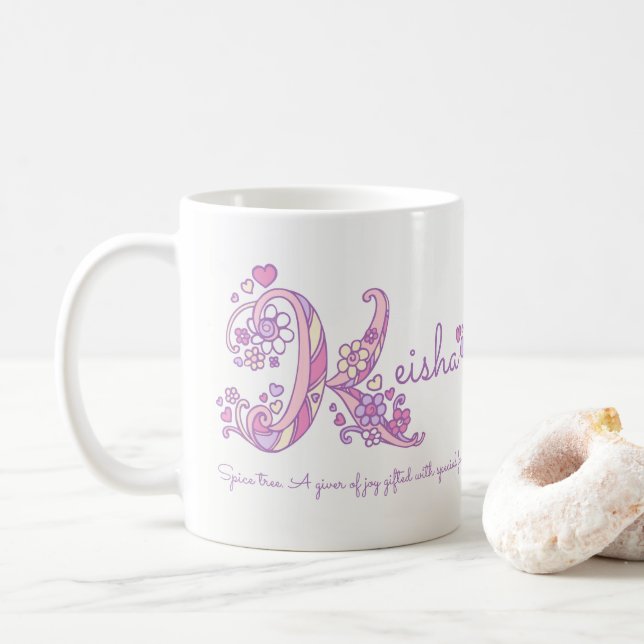 Keisha Name bedeutet dekorative K-Monogramm-Pastel Kaffeetasse (Mit Donut)
