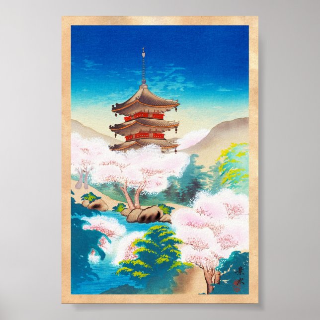 Keisui Pagoda im Frühling in japanischer orientali Poster (Vorne)