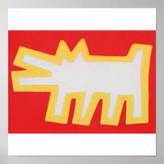 Keith Haring Dog Rot und Gelb Design Poster