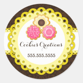 Keksbäckerei Damask Gelbe Scallop Siegel Runder Aufkleber