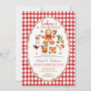 Kekse & Cocktails Winter Weihnachten Rot Gingham Einladung